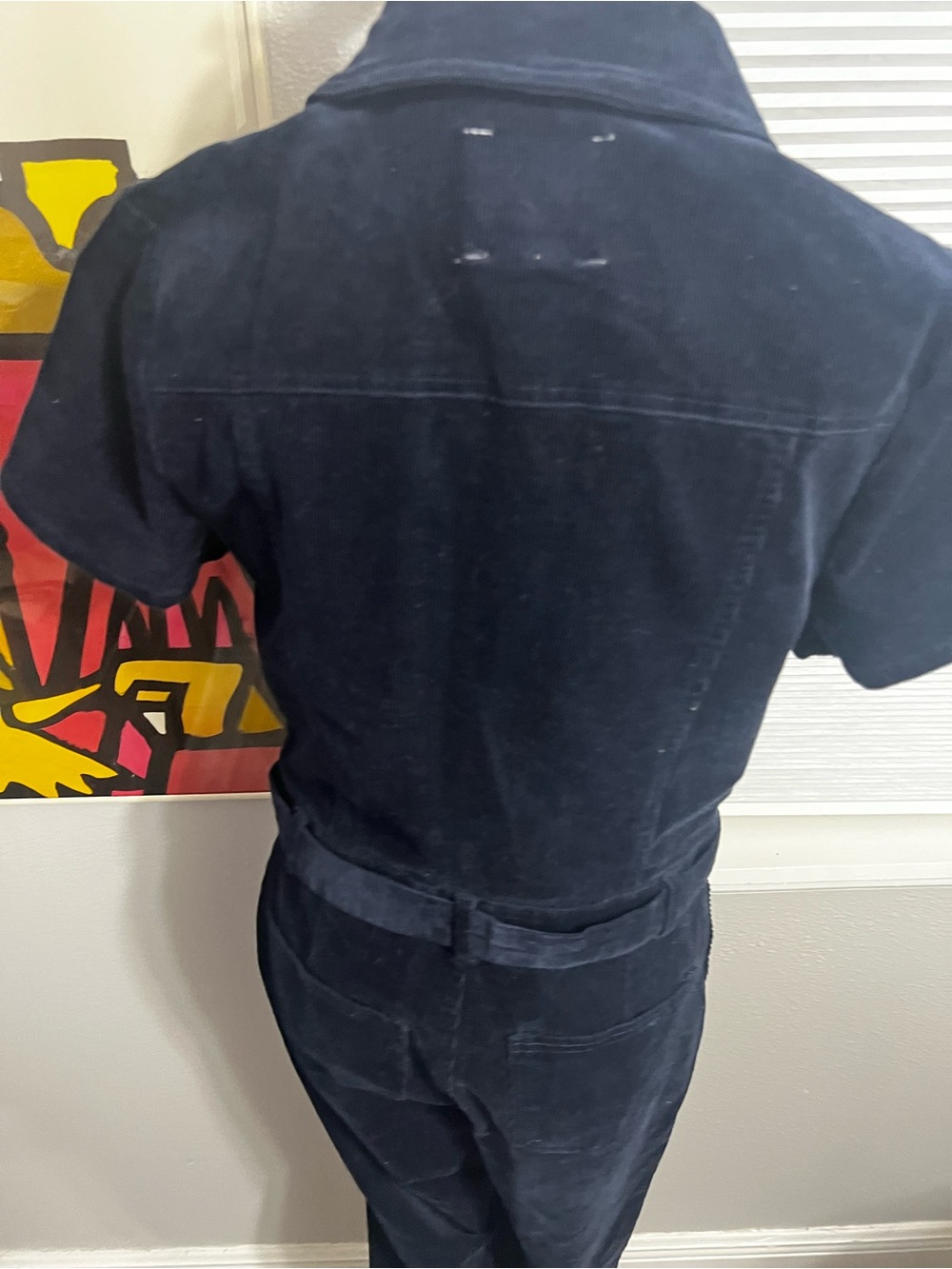 Habitual Navy Corduroy Short Sleeve Utility Chic Jumpsuit with Belt 6 Small - Picture 8 of 15